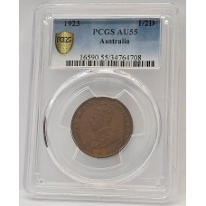 AUSTRALIA 1923 . HALF 1/2  PENNY . PCGS AU55